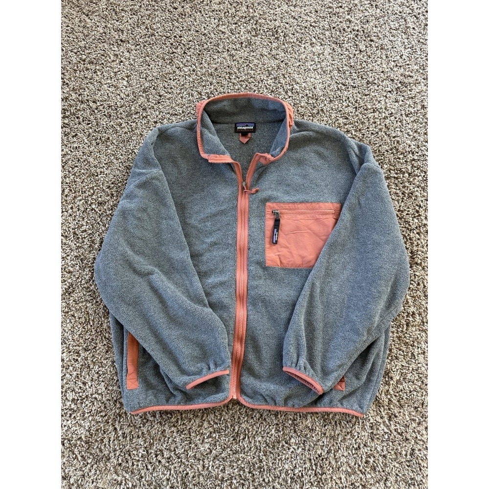 Patagonia Jacket Womens 2XL Nickel Gray Burl Red Trim Synchilla Zip Fleece